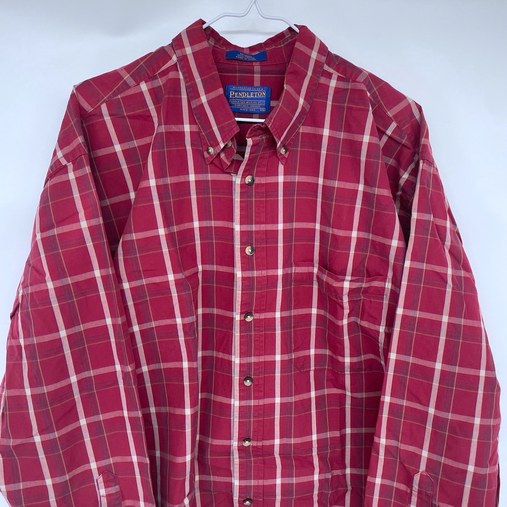 Pendleton Long Sleeve Casual Button Down Shirt XL Red White Plaid Cotton - Picture 2 of 5